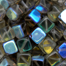 Conta de Vidro Preciosa® Ornela Cubo Cinza Transparente Aurora Boreal (40010) 8mm