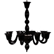 Lustre de Murano em Cristal Preto feito à mão Laguna 8 Braços Níquel