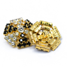 Botão Dourado com Strass Preciosa® Ornela art. 7105 Cristal e Jet 25mm