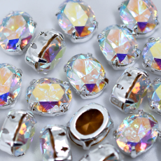 Strass Oval Engrampado para costura Preciosa Cristal Aurora Boreal 10x8mm