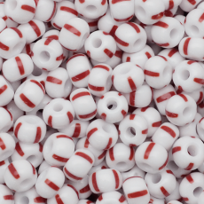 Miçanga Preciosa® Ornela Branco 4 Tiras Vermelhas Rajado Fosco (03890) 5/0 aprox. 4,6mm