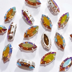 Navete Engrampado para costura Preciosa® Topaz Aurora Boreal Prateado 15x7mm