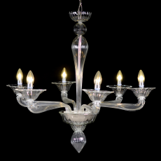 Lustre de Murano em Cristal Transparente feito à mão Ca D Oro 6 Braços Níquel