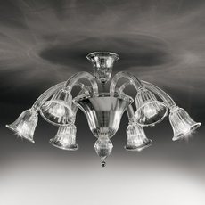 Plafon de Murano em Cristal Transparente feito à mão Laguna 6 Braços Níquel