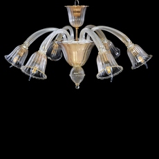 Plafon de Murano em Cristal Transparente com Ouro feito à mão Laguna 6 Braços Dourado