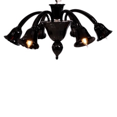 Plafon de Murano em Cristal Preto feito à mão Laguna 6 Braços Níquel