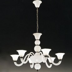 Lustre de Murano em Cristal Branco e Preto feito à mão Canaletto 6 Braços Níquel