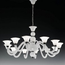 Lustre de Murano em Cristal Branco e Preto feito à mão Canaletto 12 Braços Níquel