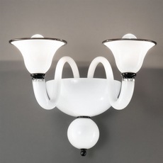 Arandela de Murano em Cristal Branco e Preto feito à mão Canaletto 2 Braços Níquel