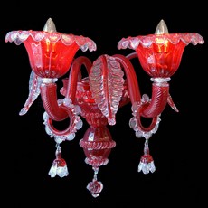 Arandela de Murano em Cristal Vermelho e transparente feito à mão Doge 2 Braços Níquel