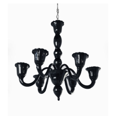 Lustre de Murano em Cristal Preto feito à mão Laguna 6 Braços Níquel