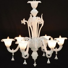 Lustre de Murano em Cristal Branco e transparente feito à mão Doge 6 Braços Níquel