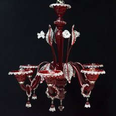 Lustre de Murano em Cristal Vermelho e transparente feito à mão Doge 6 Braços Níquel