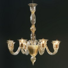 Lustre de Murano em Cristal Transparente com Ouro feito à mão Laguna 6 Braços Dourado