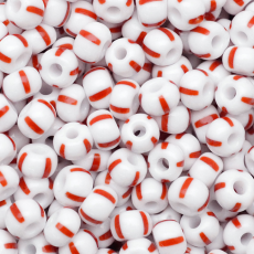 Miçanga Preciosa® Ornela Branco 4 Tiras Vermelhas Rajado Fosco (03890) 2/0 aprox. 6,1mm