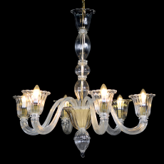 Lustre de Murano em Cristal Transparente feito à mão Laguna 6 Braços Dourado