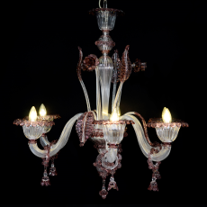 Lustre de Murano em Cristal Violeta e transparente feito à mão Doge 6 Braços Níquel