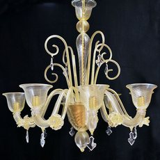 Lustre de Murano em Cristal Transparente com Ouro feito à mão Alvise 6 Braços Dourado
