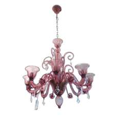 Lustre de Murano em Cristal Violeta e transparente feito à mão Alvise 8 Braços Níquel