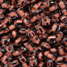 Miçanga Preciosa® Ornela Cristal com 4 tiras Pretas e Laranja (00511) Rajado Lined (00511) 6/0 aprox. 4,1mm