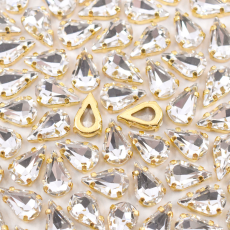 Strass Gota Engrampado Dourado para costura Supreme Cristal 13x7,8mm