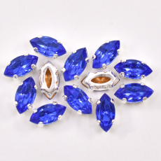 Navete Engrampado para costura Preciosa Cristais Safira Prateado 8x4mm
