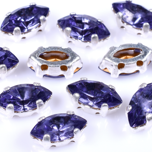 Strass Navete Engrampado Prateado para costura Preciosa Tanzanite 8x4mm