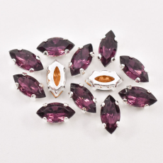 Strass Navete Engrampado Prateado para costura Preciosa Ametista  8x4mm