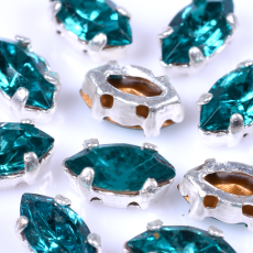 Navete Engrampado para costura Preciosa® Blue Zircon Prateado 8x4mm