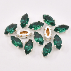 Navete Engrampado para costura Preciosa Emerald Prateado 6x3mm
