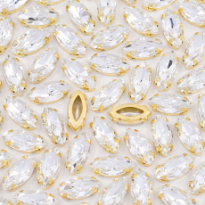 Strass Navete Engrampado Supreme para costura Cristal Dourado 15x7mm