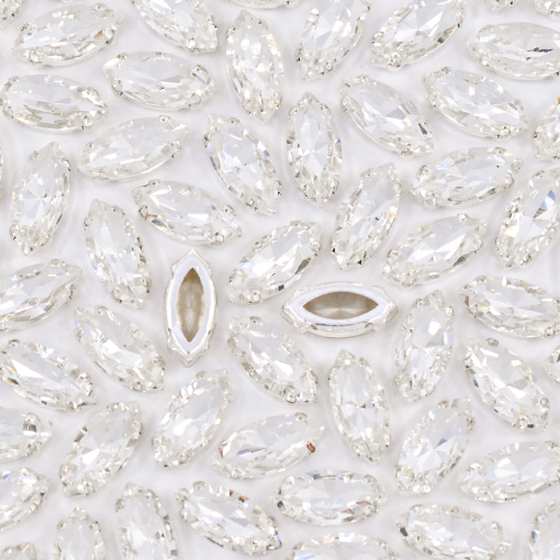 Strass Navete Engrampado Prateado Supreme para costura Cristal  10x5mm