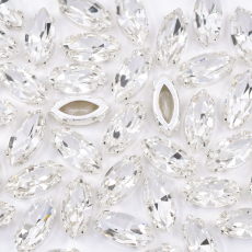 Strass Navete Engrampado Supreme para costura Cristal Prateado 15x7mm