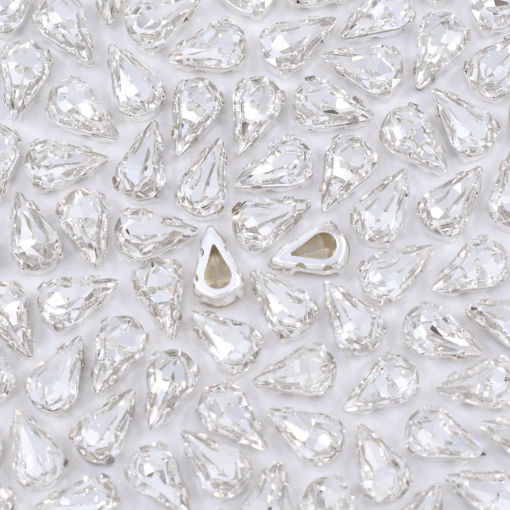 Strass Gota Engrampado Prateado para costura Supreme Cristal 13x7,8mm