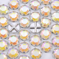 Chaton Rose Engrampado Prateado para costura Collection Czech Crystal Cristal Aurora Boreal SS40  8,35mm