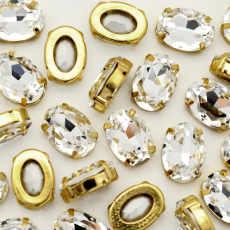Oval Engrampado para costura Supreme Cristal Dourado 18x13mm