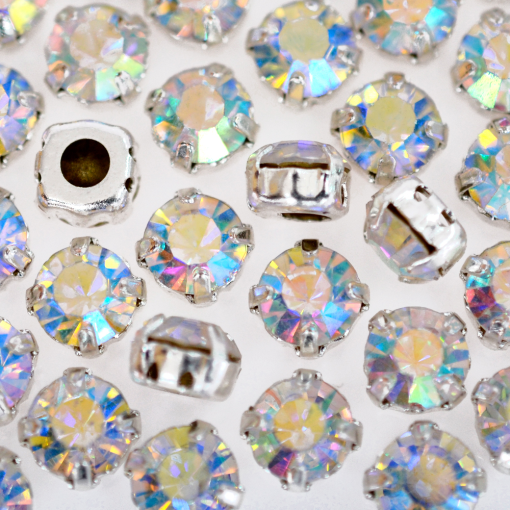Strass Engrampado Supreme para costura Cristal Aurora Boreal Niquel SS30  6,4mm