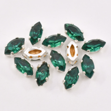 Navete Engrampado Prateado para costura Preciosa Emerald 8x4mm