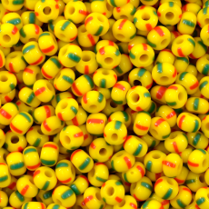 Miçanga Preciosa® Ornela Amarelo 2 Tiras Vermelho 2 Tiras Verde Fosco (83590) 2/0=6,1mm