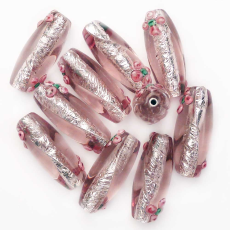 Conta de Vidro Preciosa® Ornela Palito Relevo Rosa (2014) 24x9mm
