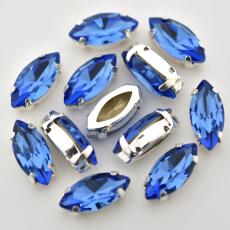 Navete Engrampado Prateado Supreme para costura Safira 10x5mm