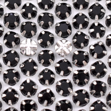Chaton Rose Engrampado Prateado para costura Collection Czech Crystal Jet Preto SS20  4,6mm
