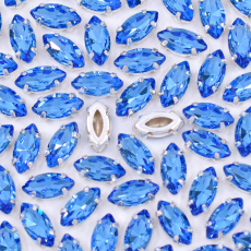 Strass Navete Engrampado Prateado Supreme para costura Safira 10x5mm