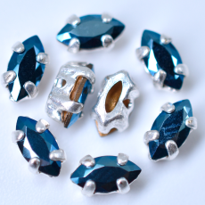 Strass Navete Engrampado para costura Preciosa Cristal Metallic Blue Niquel 6x3mm
