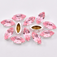 Navete Engrampado para costura Preciosa Light Rose Prateado 15x7mm