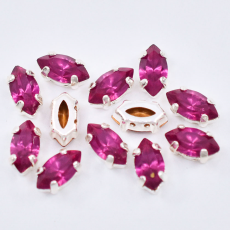 Navete Engrampado Prateado para costura Preciosa® Fuchsia 8x4mm