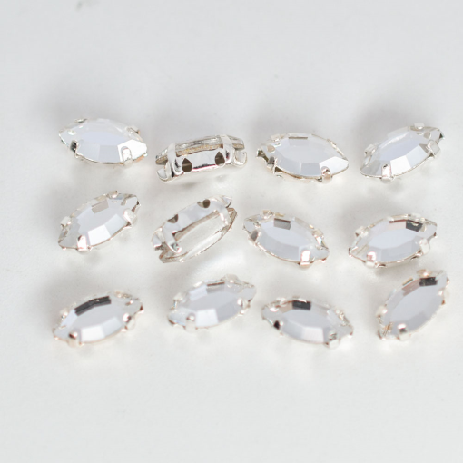 Strass Navete Flat Back Engrampado Prateado para costura Preciosa Cristal 8x4mm