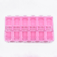 Caixa Organizadora Transparente Base Rosa com 12 Divisorias 13,0x6,9x1,4cm