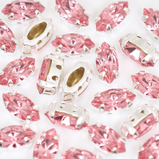 Strass Navete Engrampado para costura Supreme Light Rose Niquel 10x5mm