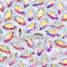 Strass Navete Engrampado para costura Supreme Cristal Aurora Boreal Prateado 10x5mm